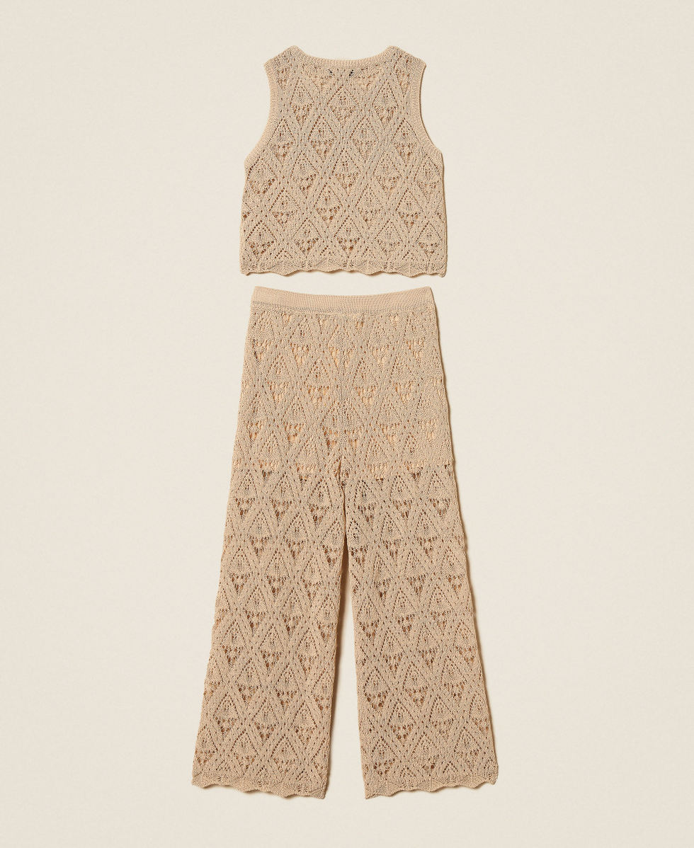 Knit top and wide-leg trousers with diamond pattern Safari Beige Girl 261GJ3031_13191_S1