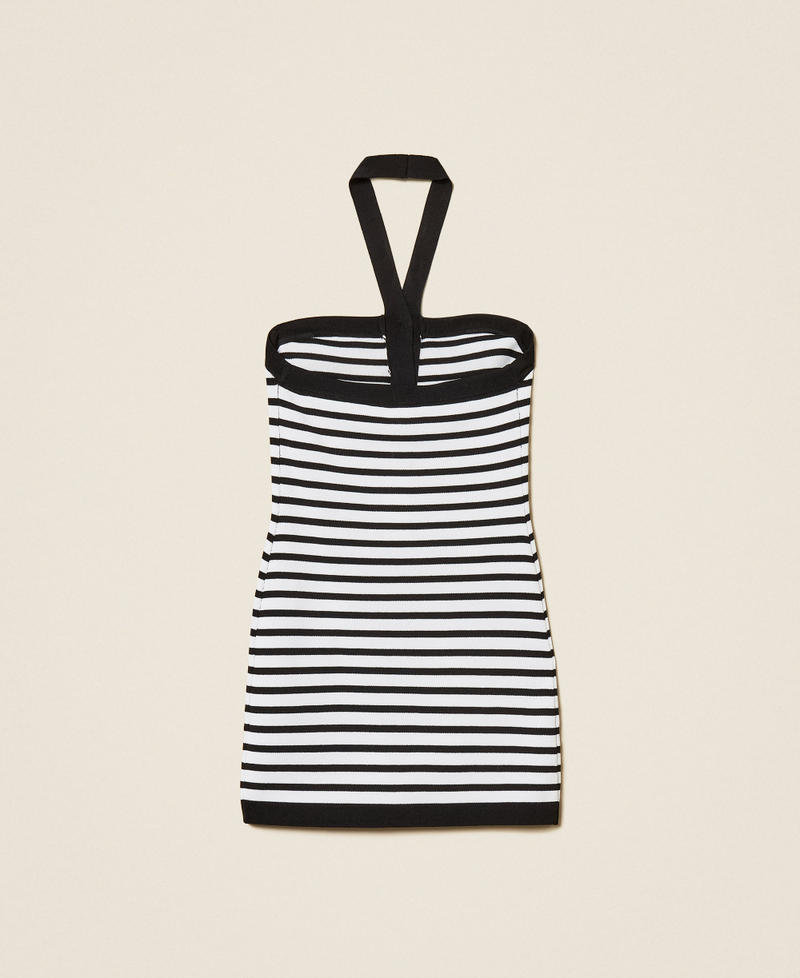 Robe courte en maille ray&eacute;e avec boutons Rayure Bicolore Noir/Blanc Cass&eacute; Fille 261GJ3061_11008_S1