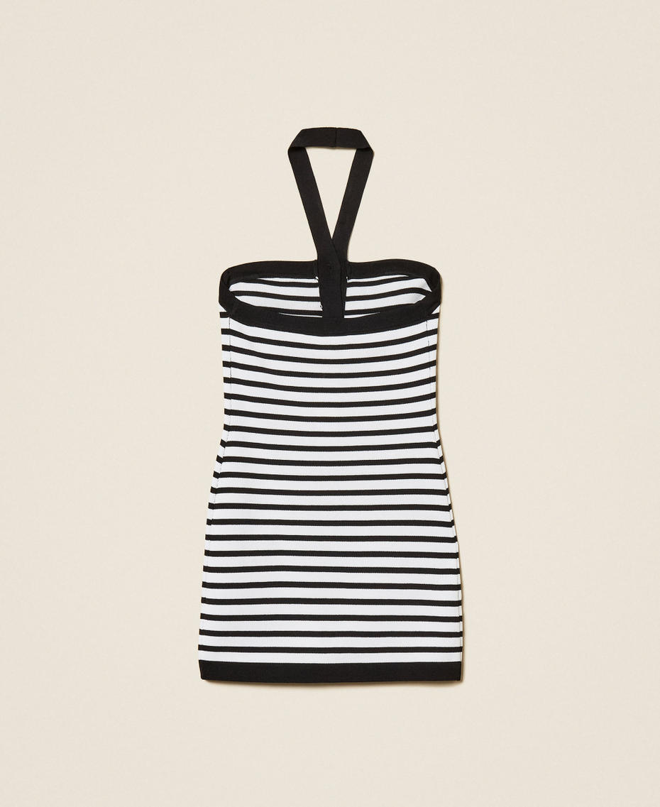 Robe courte en maille ray&eacute;e avec boutons Rayure Bicolore Noir/Blanc Cass&eacute; Fille 261GJ3061_11008_S1