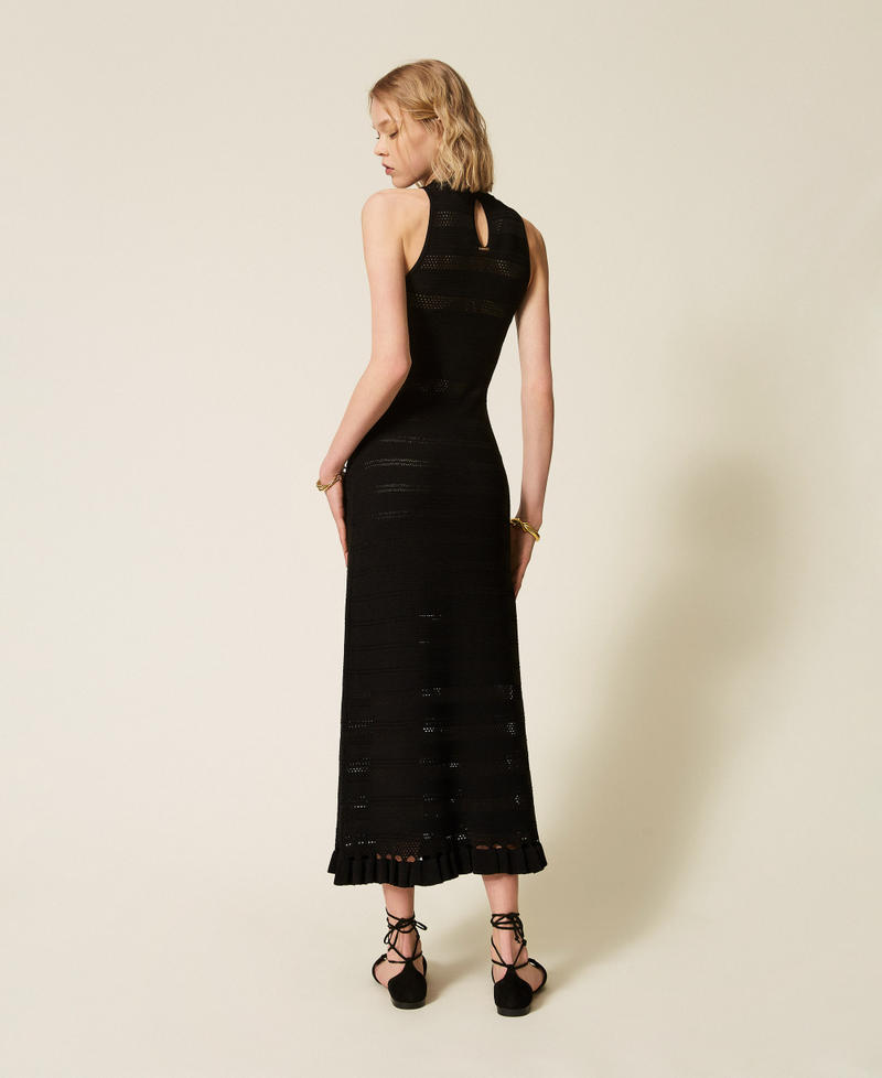 Long turtleneck knit dress with ruffles Black Woman 261TQ3010_00006_03