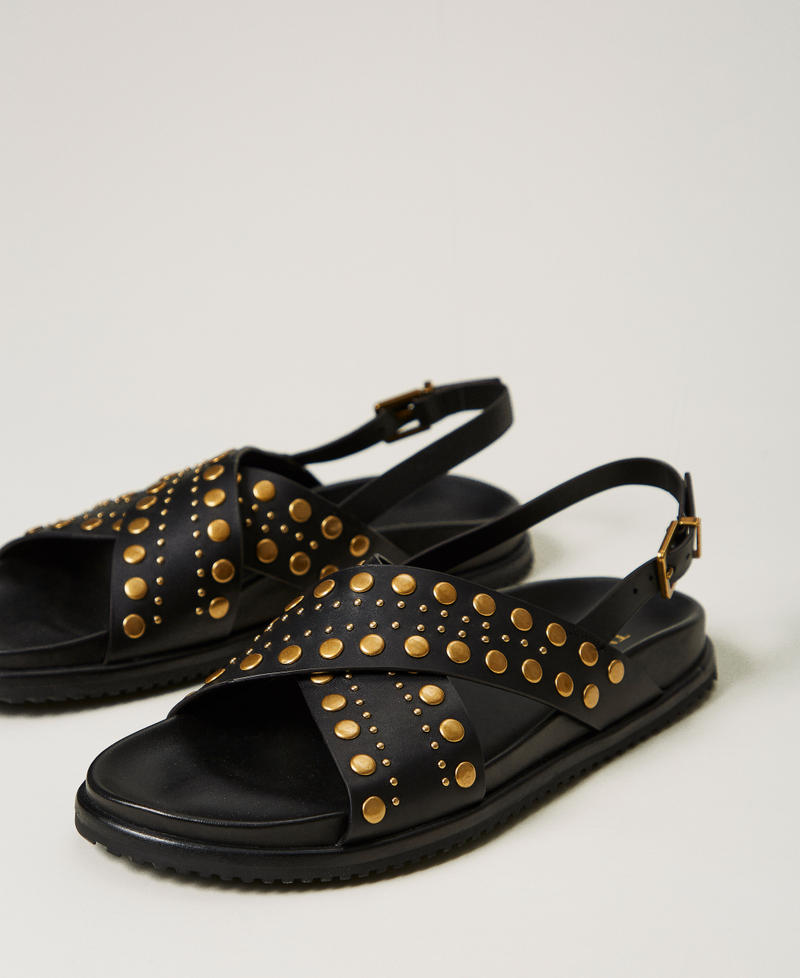 Leather sandals with studs Black Woman 251TGT070_00006_02
