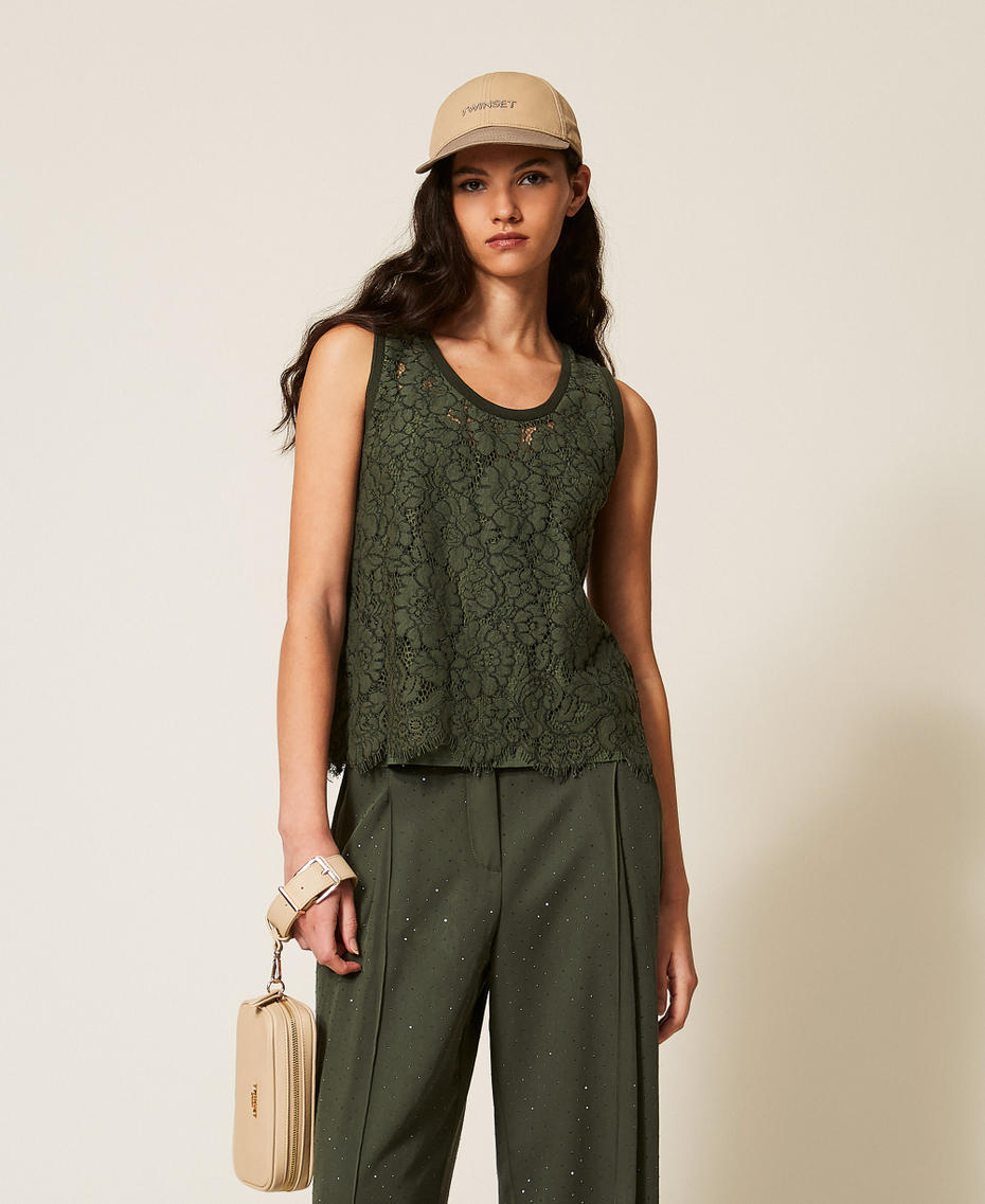 Top in pizzo r&eacute;brod&eacute; Verde "Thyme" Donna 261LL2AEE_12843_01