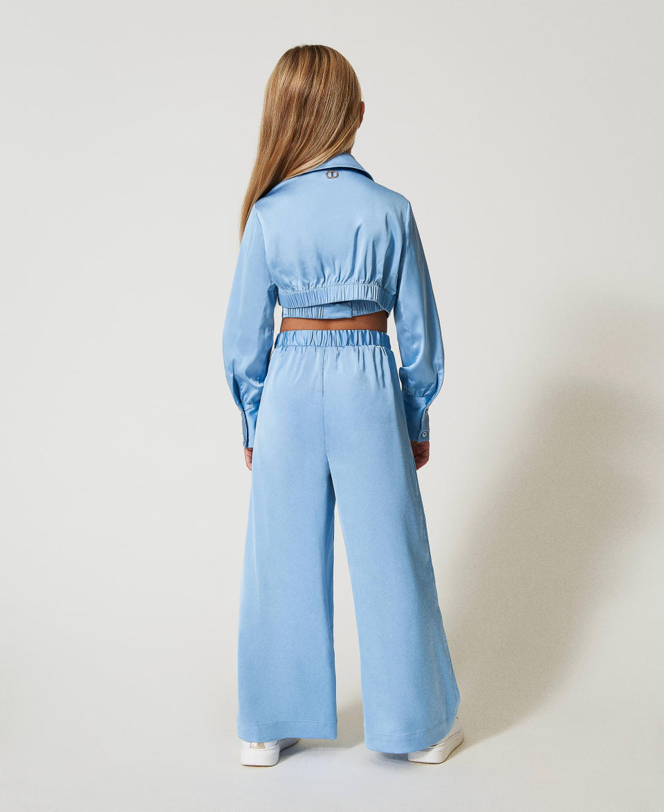 Cropped shirt and satin trousers Light Paper Blue Girl 251GJ2451_12148_03