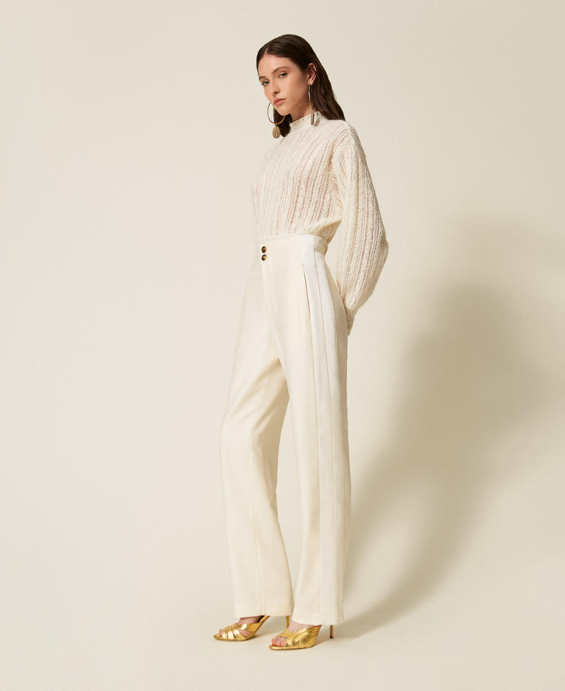 Tailored trousers with satin side bands White Snow Woman 252TS2063_00282_02