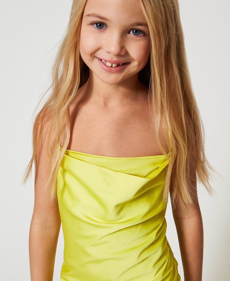 Short satin dress with draping Yellow Plum Girl 251GJ2450_12124_04