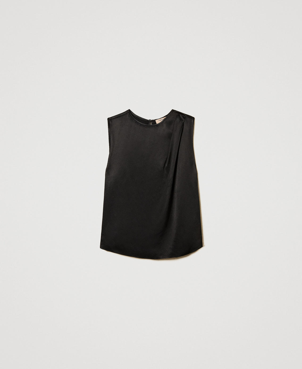 Shiny satin top with pleats Black Woman 251TP2652_00006_0S
