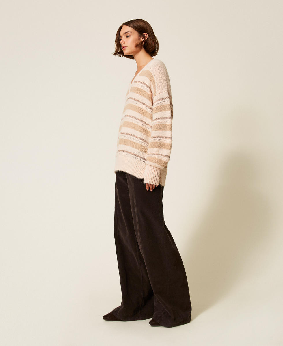 Pantalon ample en velours c&ocirc;tel&eacute; Chocolat Noir Femme 252TT2180_11054_02