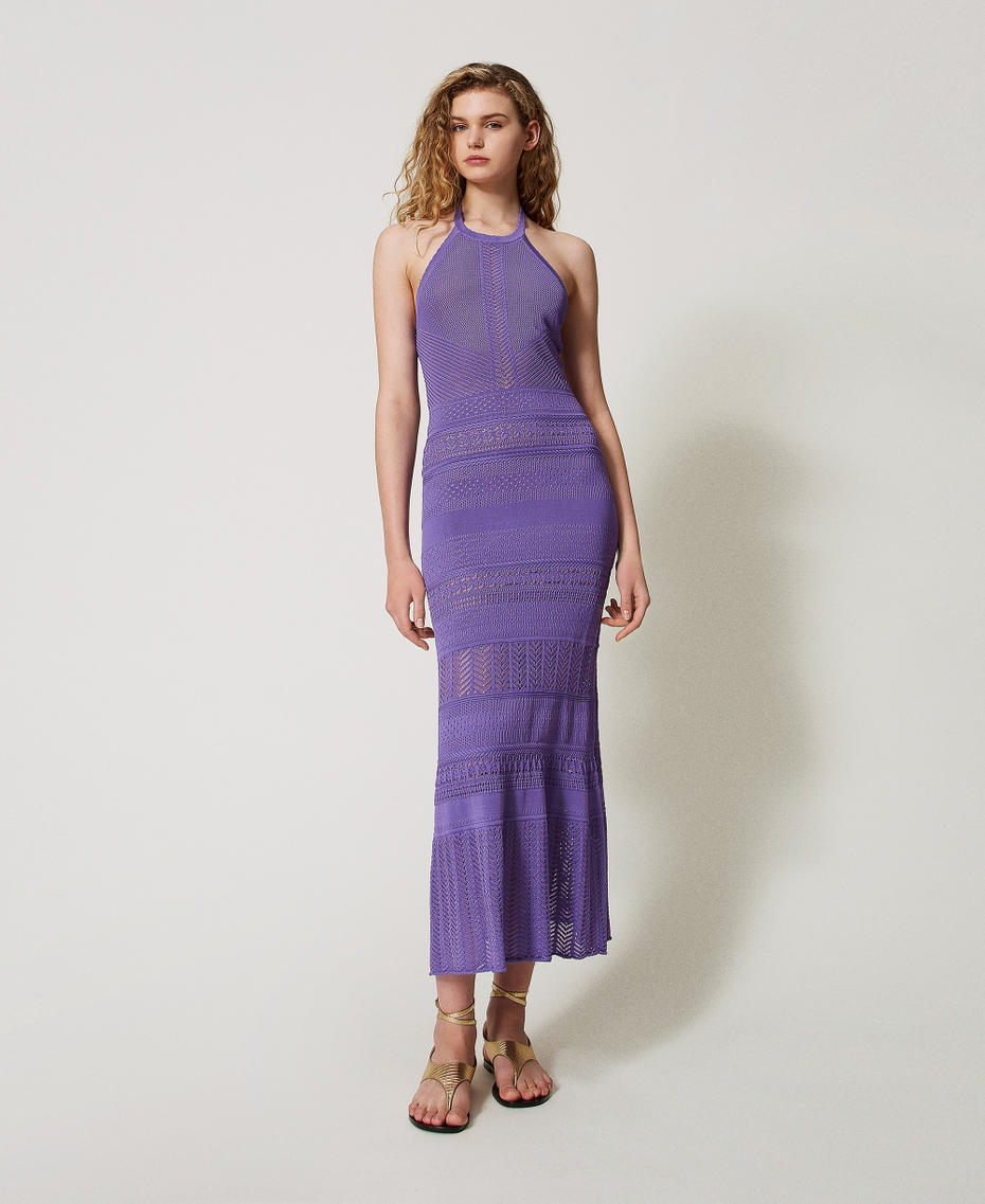 Long punched knit halterneck dress Cold Lavender Woman 251TT3105_11948_01