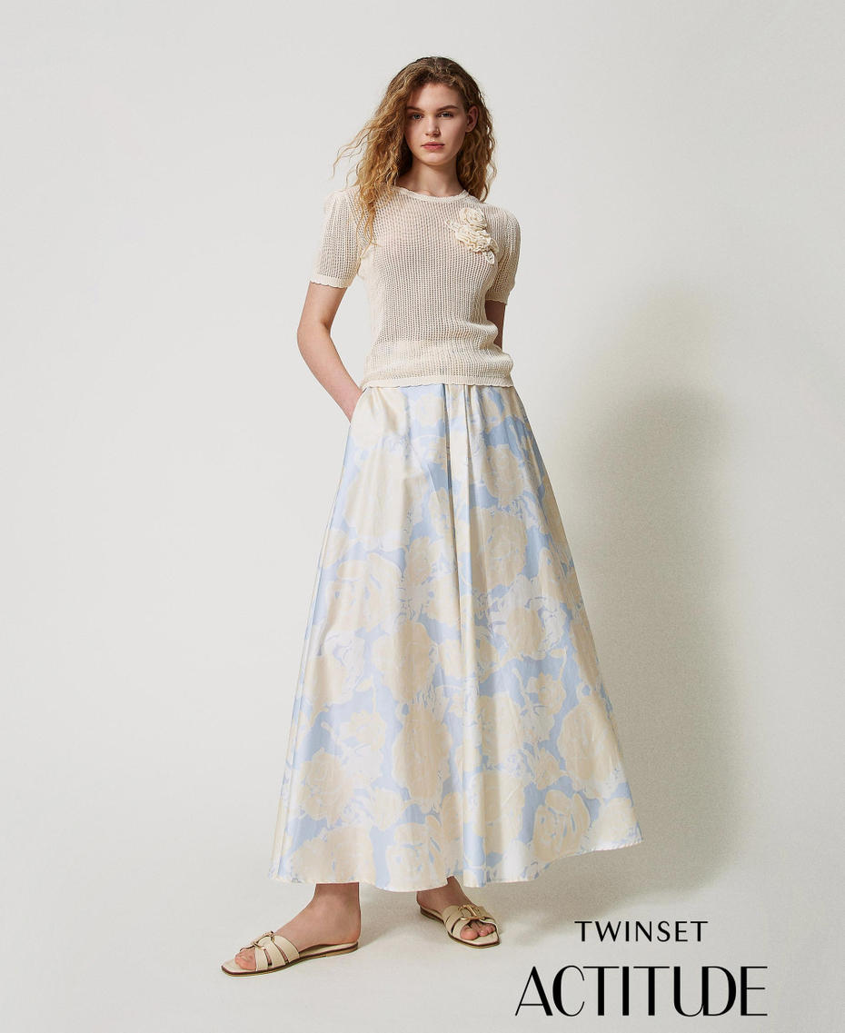 Maxirock mit Rosenprint "Blue Tear Roses"-Azur Frau 251AX2036_12435_PA