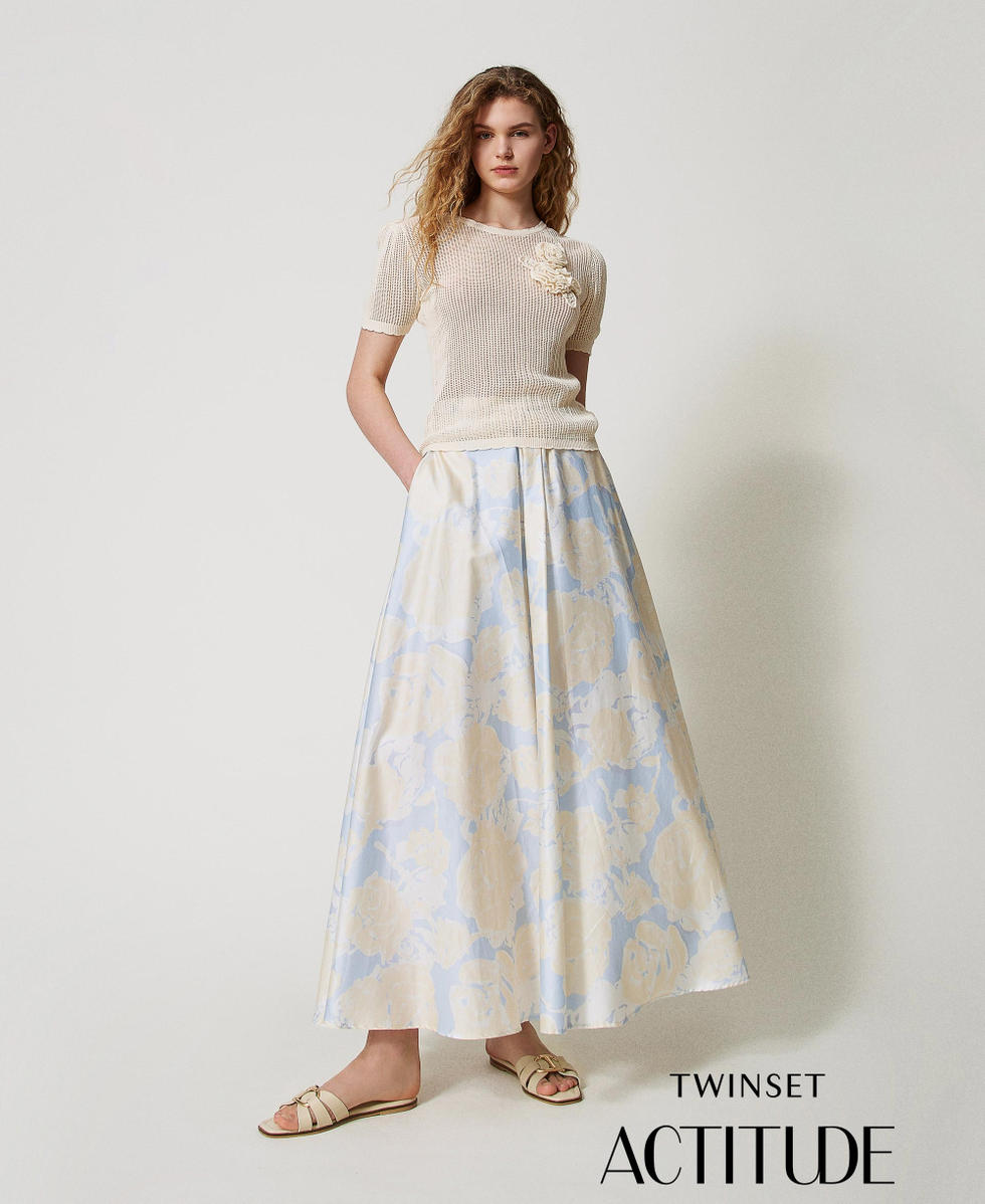 Jupe longue avec roses imprim&eacute;es Blue Tear Roses Femme 251AX2036_12435_PA