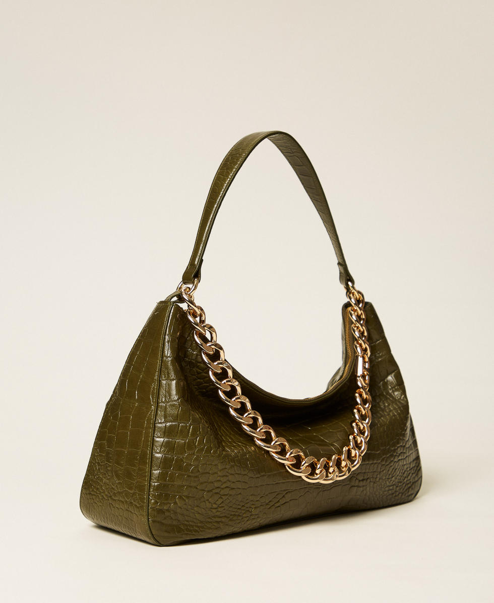 Borsa 'Liliane' in pelle a stampa coccodrillo Verde Faggio Donna 252TD8252_12537_02
