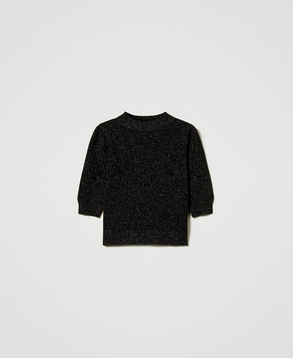 Stehkragenpullover aus Wolle-Lurex-Mischung