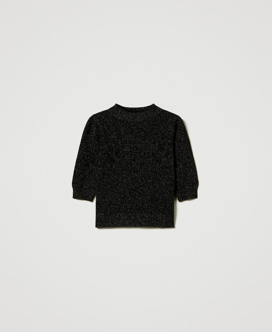 Wool and lurex blend turtleneck jumper Two-tone Black / Lurex Gold Woman 242TT3011_02781_S0