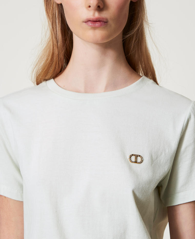 T-shirt avec logo Oval T strassé Water Green Femme 251TT2040_12371_04