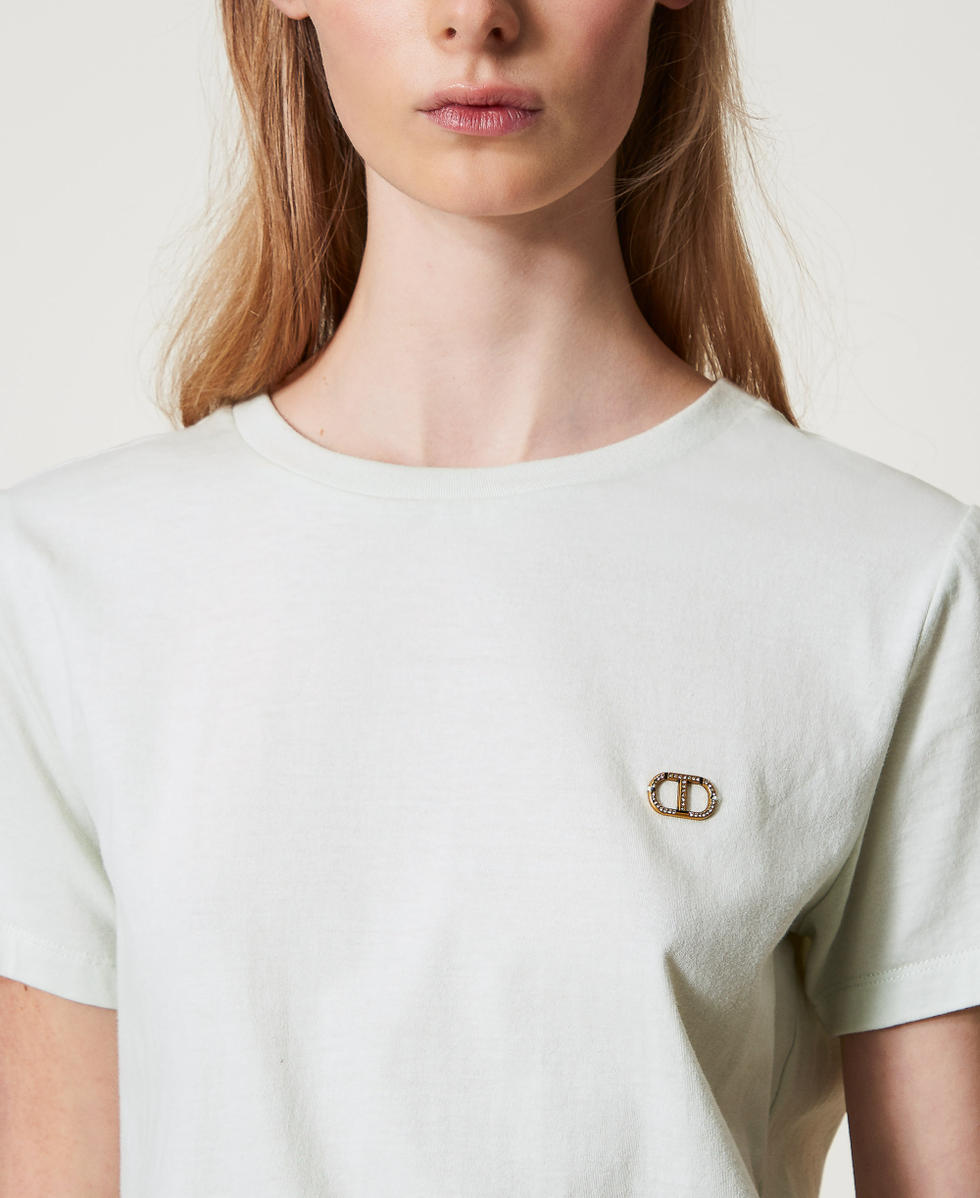 T-shirt avec logo Oval T strass&eacute; Water Green Femme 251TT2040_12371_04