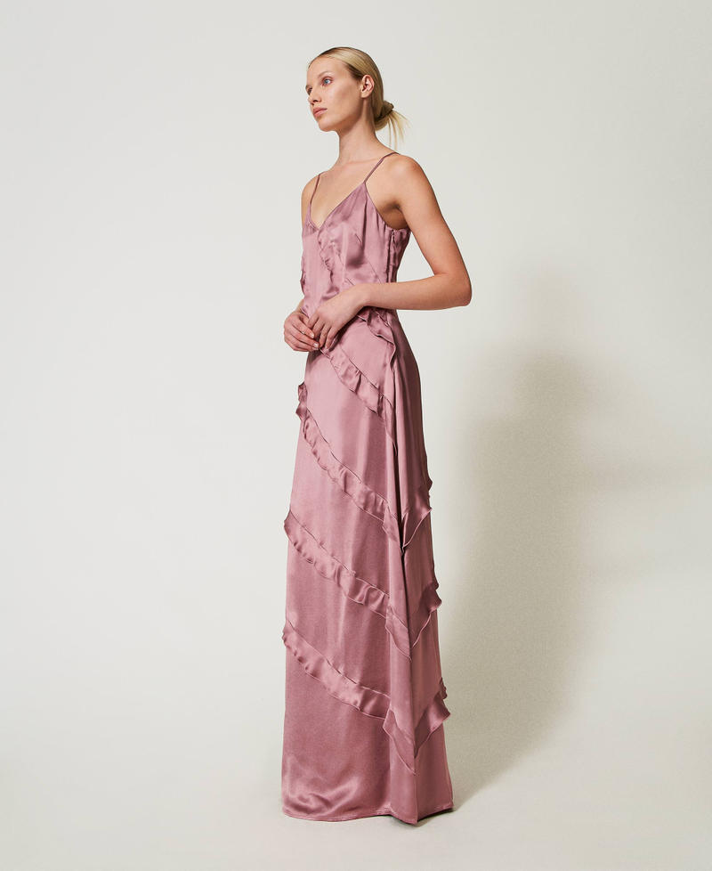 Maxikleid aus Satin mit Volants „Ruby Chocolate“-Rosa Frau 242TT2431_11945_03