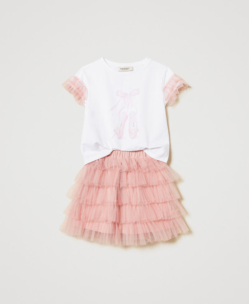 T-shirt with print and tulle skirt Two-tone Ice/Sweet Rose Girl 251GJ2QS2_12257_0S