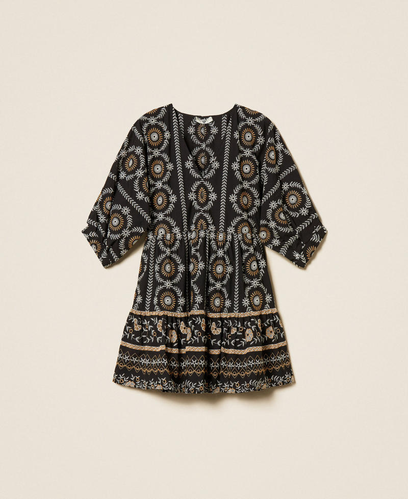 Robe courte en mousseline avec broderie anglaise Multicolore Noir/Blanc Cass&eacute;/Marron &laquo;&nbsp;Hazelnut&nbsp;&raquo; Femme 261LB2TGG_13324_S0