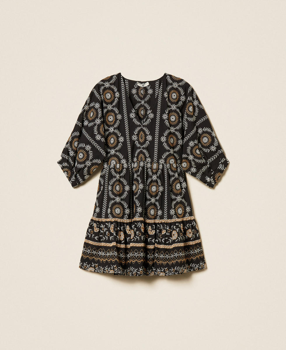 Short muslin dress with broderie anglaise