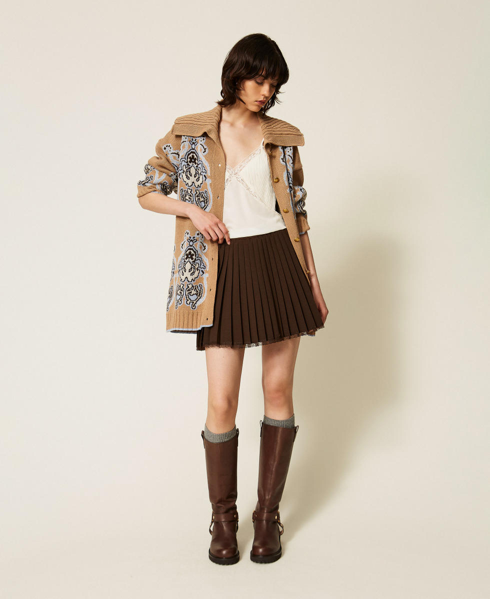 C&aacute;rdigan de punto de lana mixta de jacquard Jacquard Marr&oacute;n "Tobacco Brown" Claro Mujer 262TP3484_13972_T0