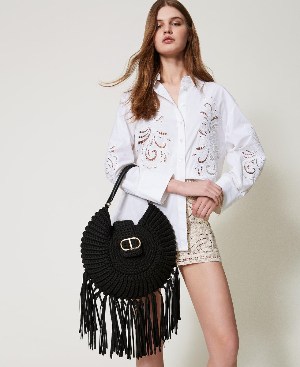 Bolso hobo «La Coquillette» de ganchillo Mujer, Negro