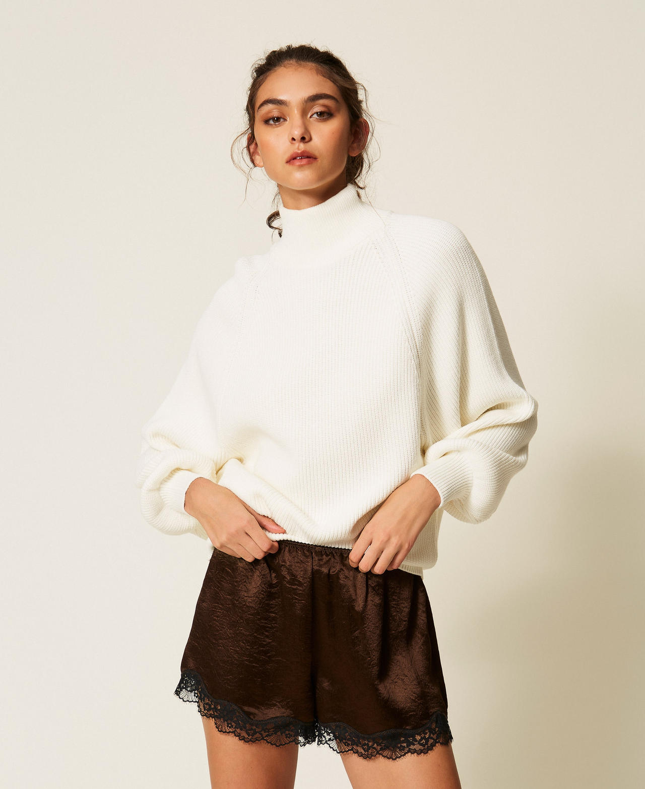 Oversized jumper with roller neck White Snow Woman 262AP3043_00282_01