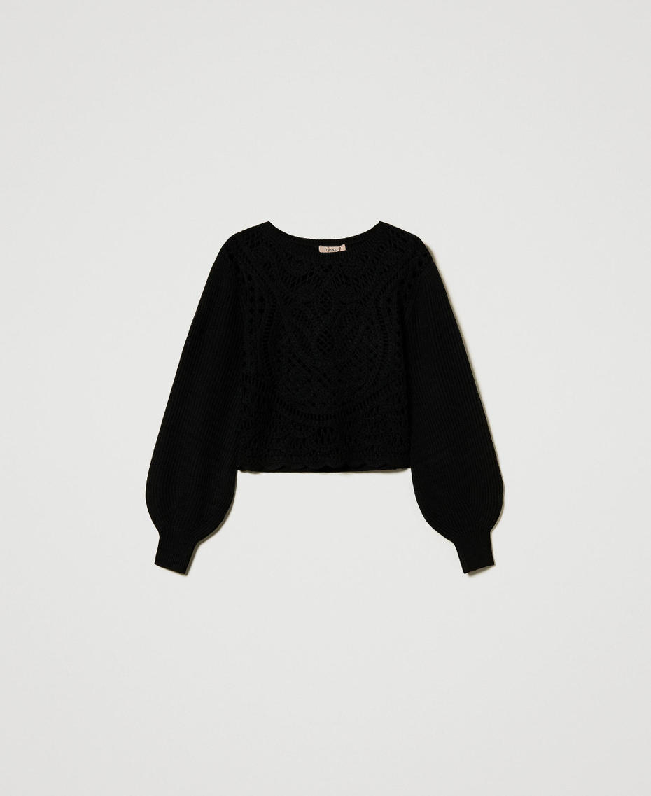 Maglia in misto lana crochet Nero Donna 242TP3471_00006_S0