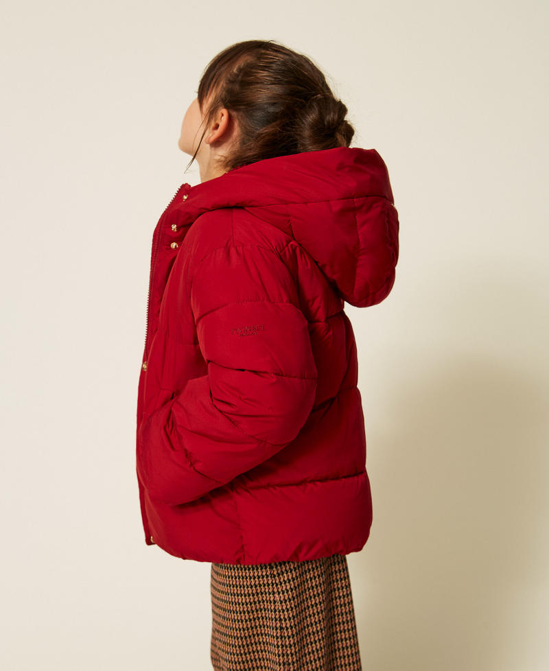 Short puffer jacket with faux fur Red Ruby Girl 262GJ2072_13704_02
