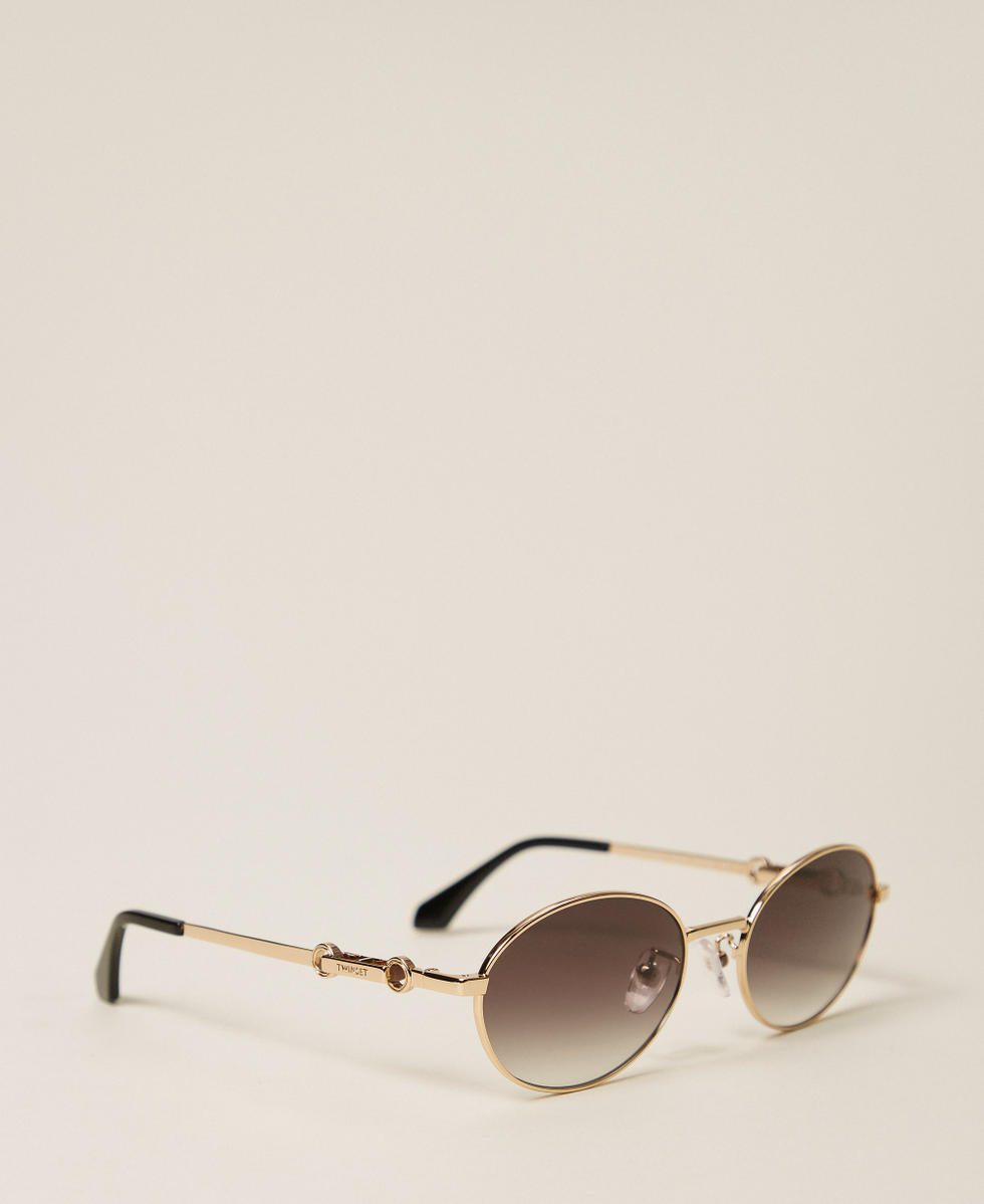 Ovale Sonnenbrille aus Metall Shiny Gold Frau 999TZ509A_14158_02