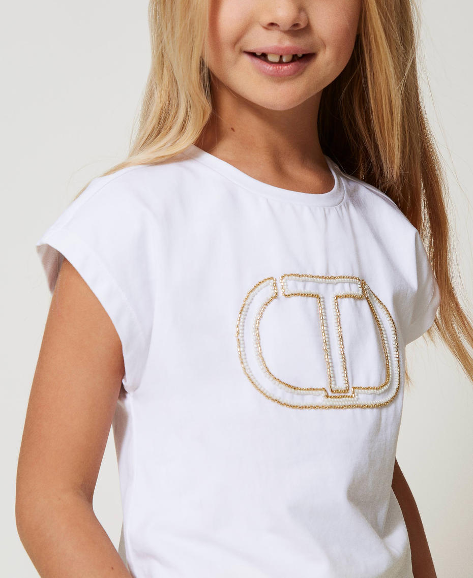 T-shirt with embroidered Oval T "Ice" White Girl 251GJ2QR1_00808_04