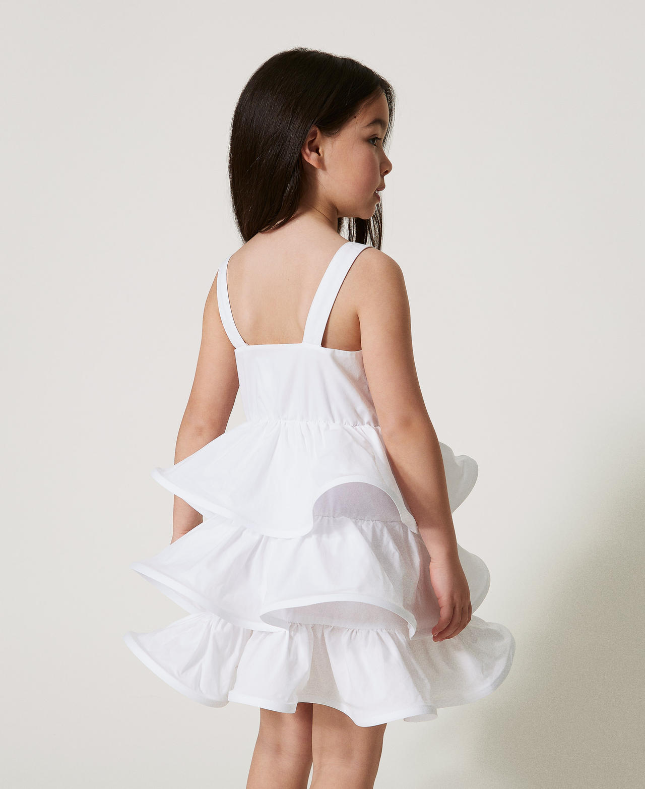 Kurzes Kleid aus Popeline mit Volants "Ice"-Wei&szlig; M&auml;dchen 251GJ2428_00808_03