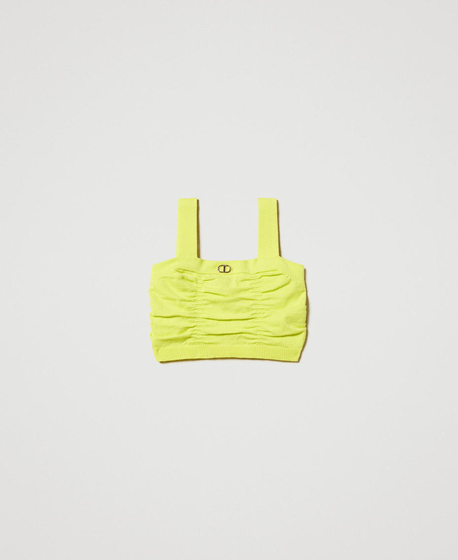 Embossed knit top with Oval T Yellow Plum Girl 251GJ3421_12124_S0