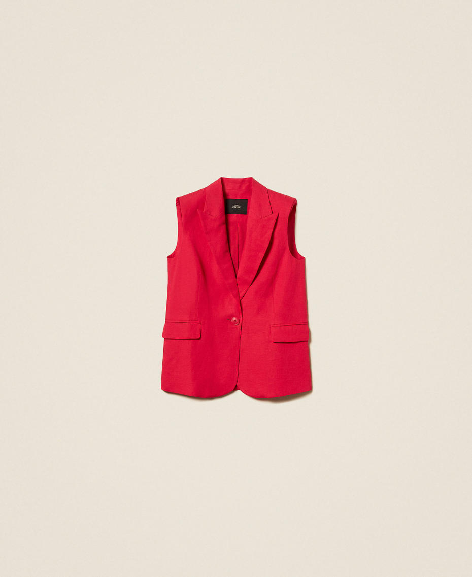 Linen blend waistcoat Magenta Red Woman 261AP2320_13160_S0