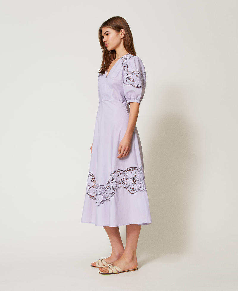Long dress in broderie anglaise poplin Lilac Flowers Woman 251TT2330_00703_02