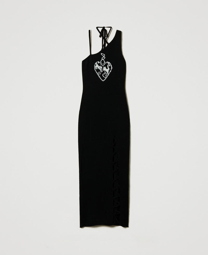 Vestido largo de jacquard de tejido Treeblend Grabado Negro / Blanco Nieve Mujer 242TP3390_11891_0S
