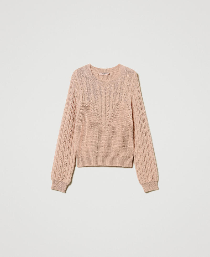 Wool blend cable knit jumper Light Sandy Brown Woman 242TT3071_12044_S0