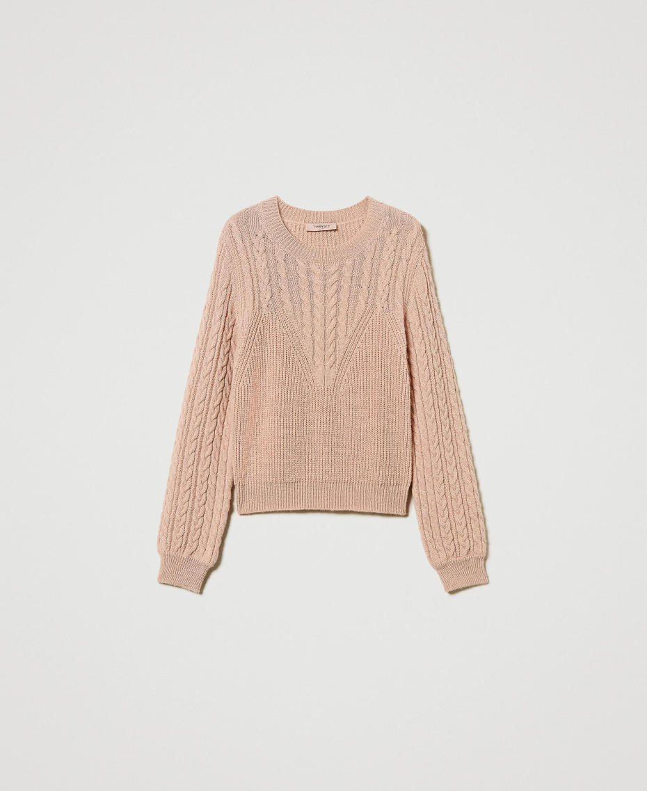 Wool blend cable knit jumper Light Sandy Brown Woman 242TT3071_12044_S0