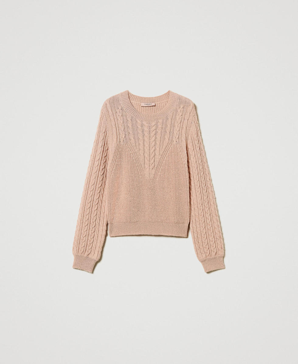 Pull en laine m&eacute;lang&eacute;e avec torsades Marron &laquo;&nbsp;Sandy Brown&nbsp;&raquo; Clair Femme 242TT3071_12044_S0