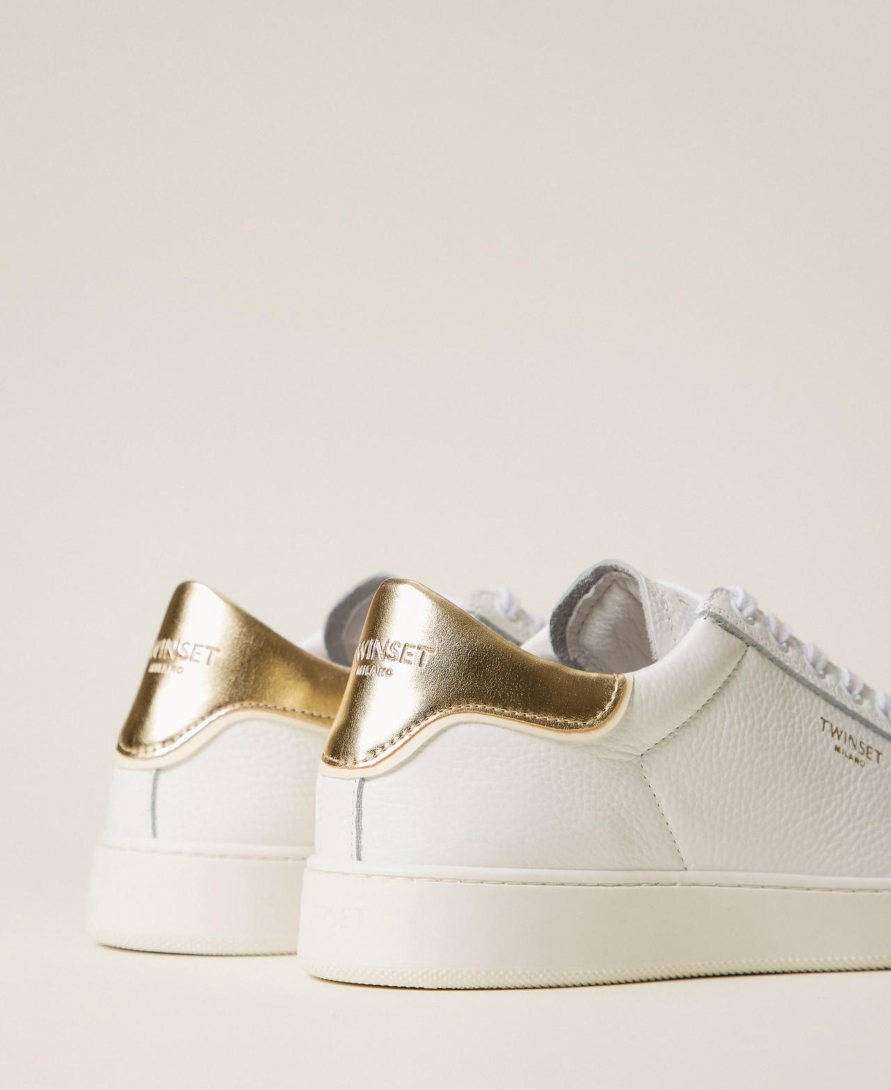 Baskets en cuir Bicolore Blanc Optique/Or Femme 261TGT126_07049_03