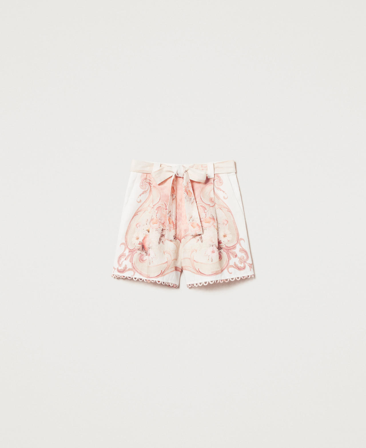 Printed linen shorts Flowers Tapestry Dusty Coral Shade Print Woman 251TT2443_12527_0S