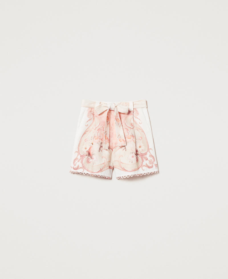 Printed linen shorts Flowers Tapestry Dusty Coral Shade Print Woman 251TT2443_12527_0S