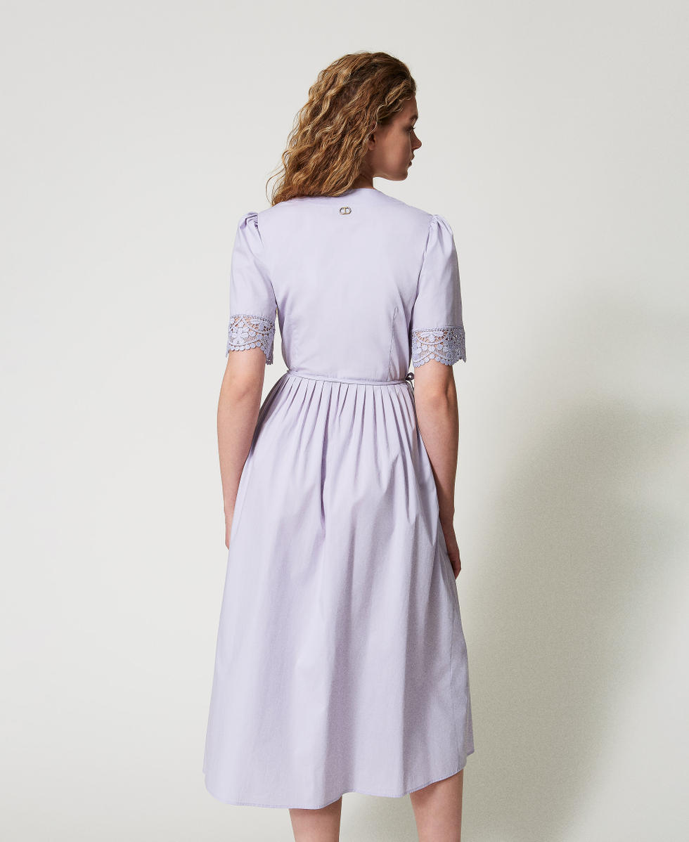 Midi dress in poplin with lace Lilac Flowers Woman 251TT2091_00703_03