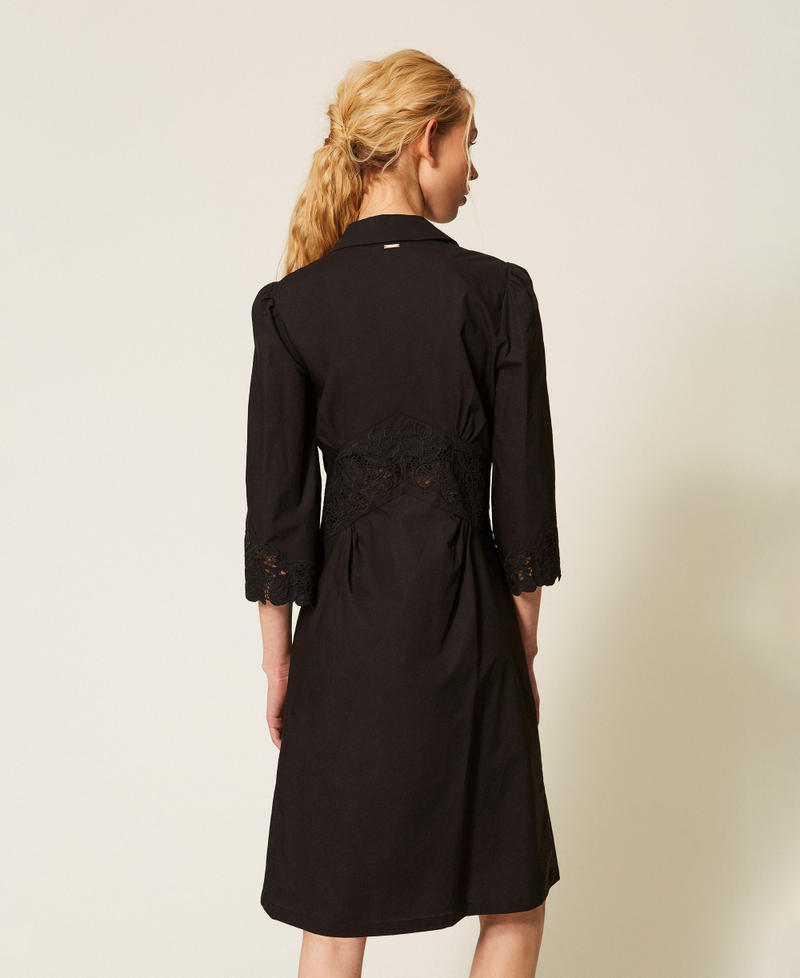 Midi poplin and broderie anglaise dress Black Woman 261TT2034_00006_03