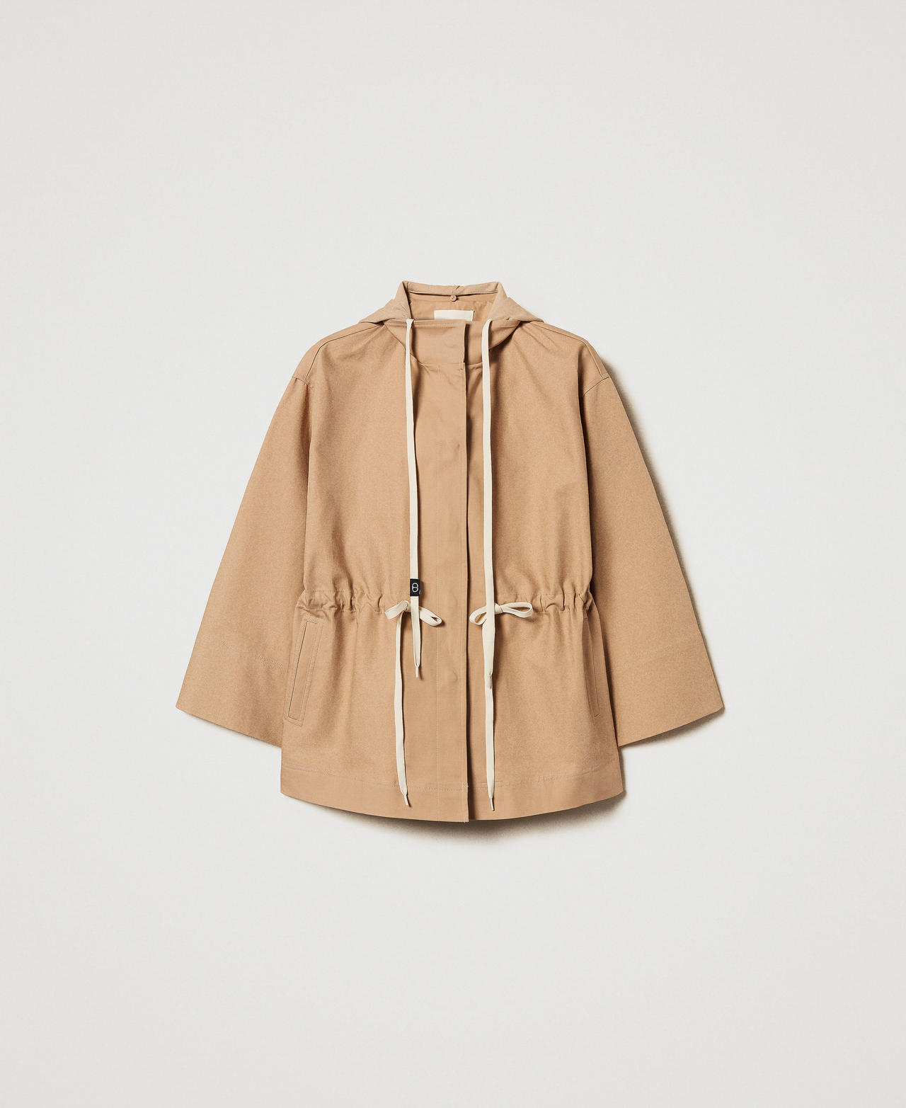 Caban jacket with hood and drawstring Rope Beige Woman 251TE2180_12145_0S