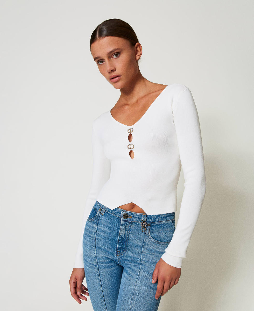 Maglia doppio uso con Oval T Bianco Neve Donna 242TT3031_00282_01