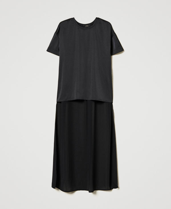 Blusa asimmetrica in raso e georgette