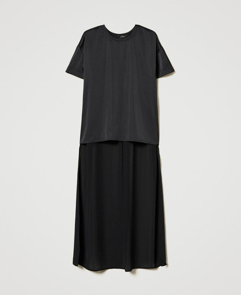 Blusa asimmetrica in raso e georgette Nero Donna 242AT2091_00006_S0