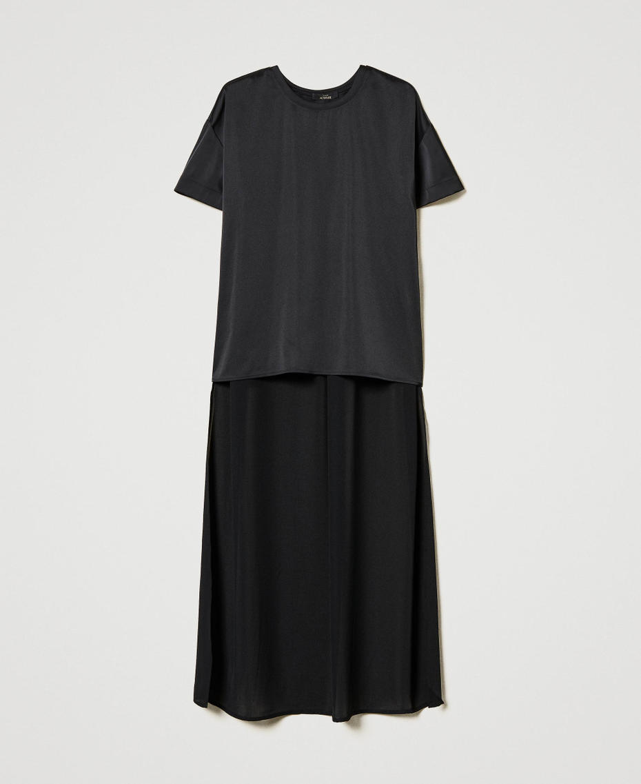 Blusa asimmetrica in raso e georgette Nero Donna 242AT2091_00006_S0