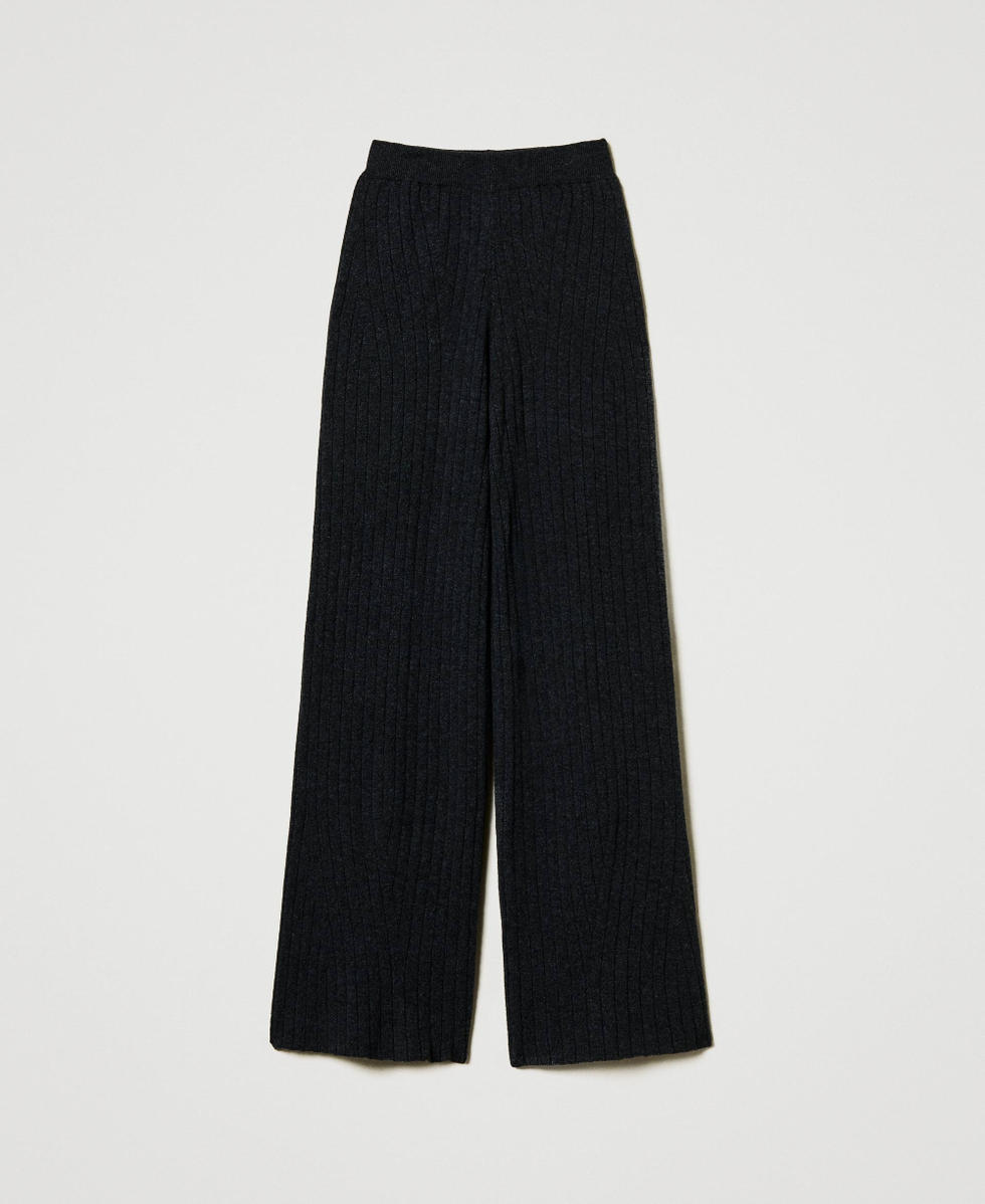 Wool blend knit palazzo trousers Melange Charcoal Grey Woman 242TT3361_12030_S0