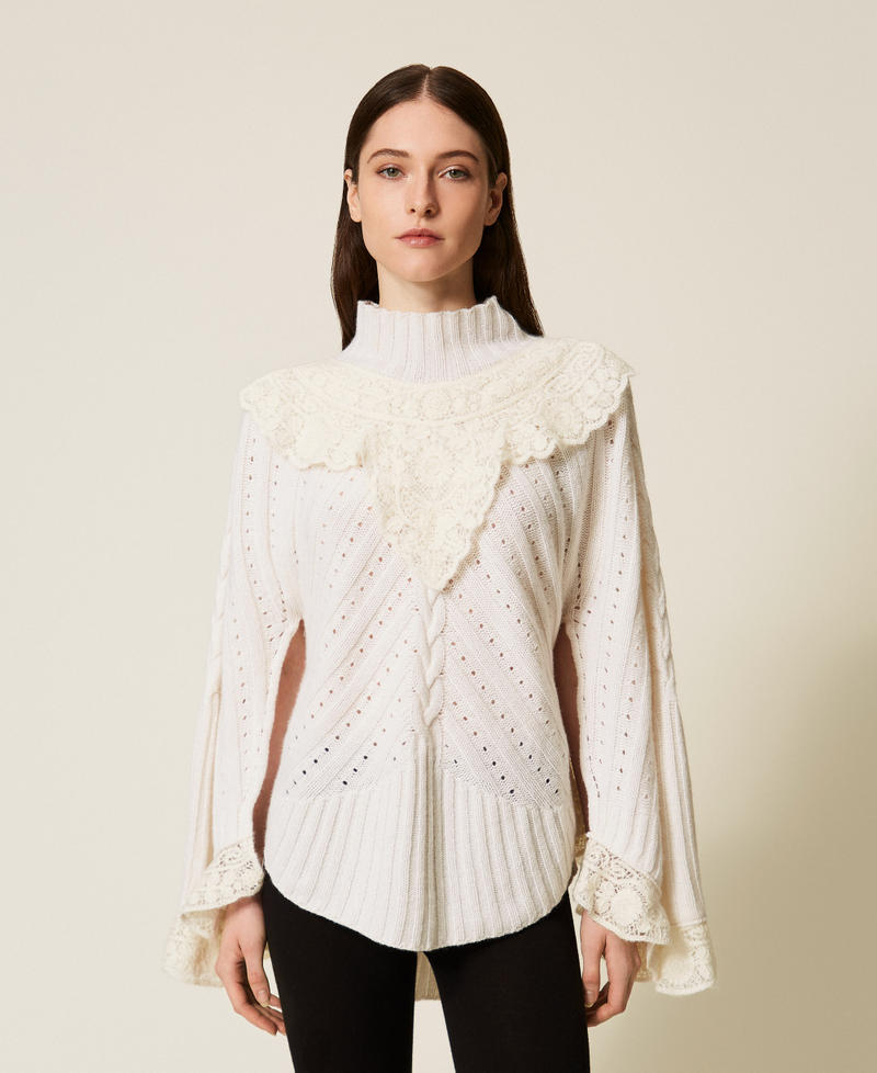 Wool blend maxi jumper with crochet detail White Snow Woman 252TS3353_00282_01